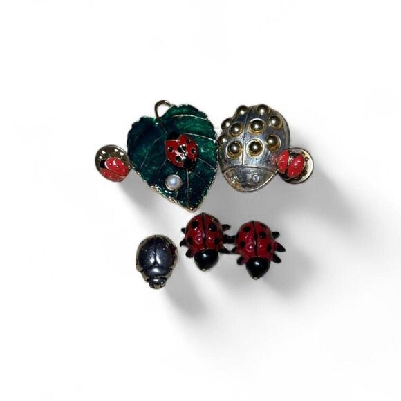 VTG Lot 7 Ladybug Pins & Mini Figurines Whimsical - Picture 1 of 8